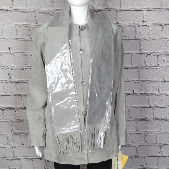 Dennis Basso Grey Suede Jacket with Matching Scarf, Women's Small NWT - Picture 12 of 12